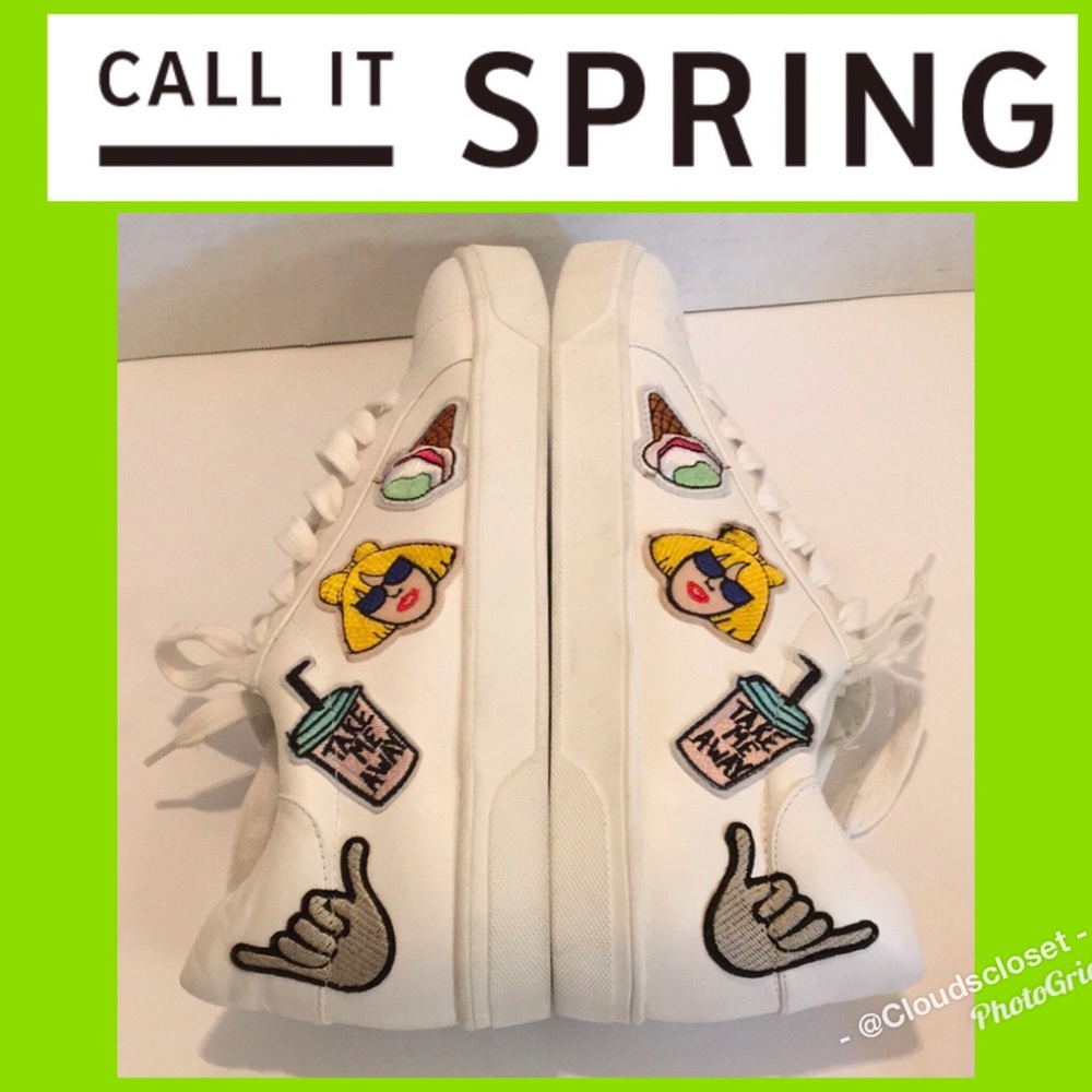 CALL IT SPRING White lace up SNEAKERS PATCHES 11